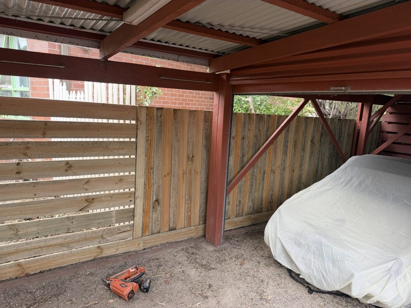 Timber slat carport screening