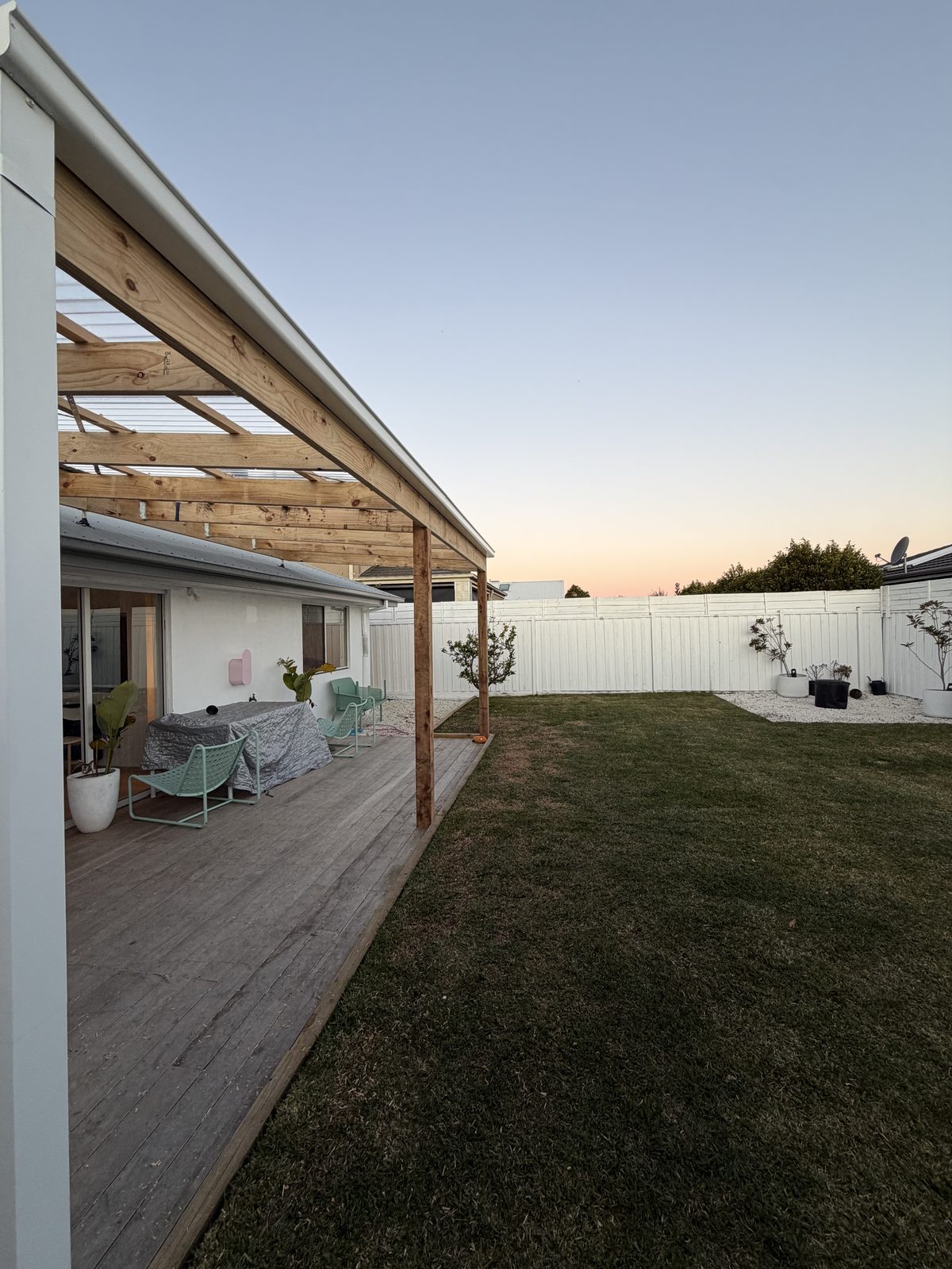 Timber-framed patio roof structure